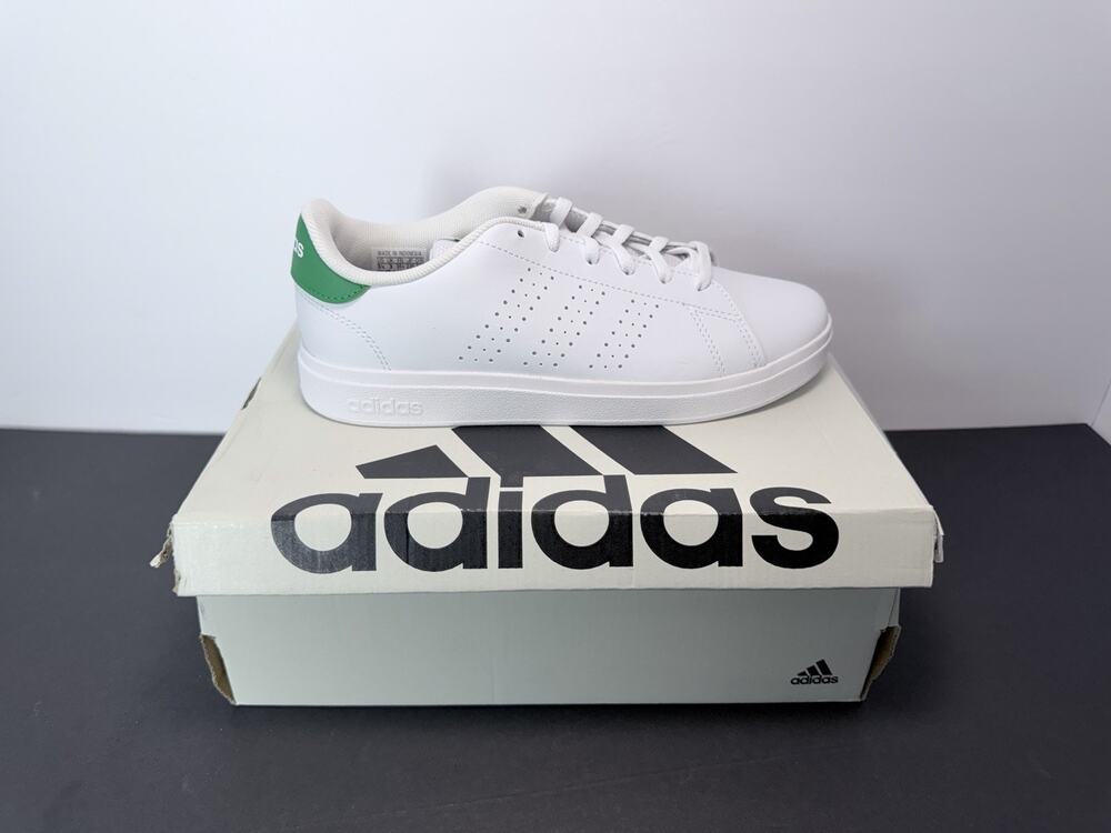 Adidas Advantage Base 2.0 J Tennis Shoes White Green Kids Youth Sneakers Sz 3.5